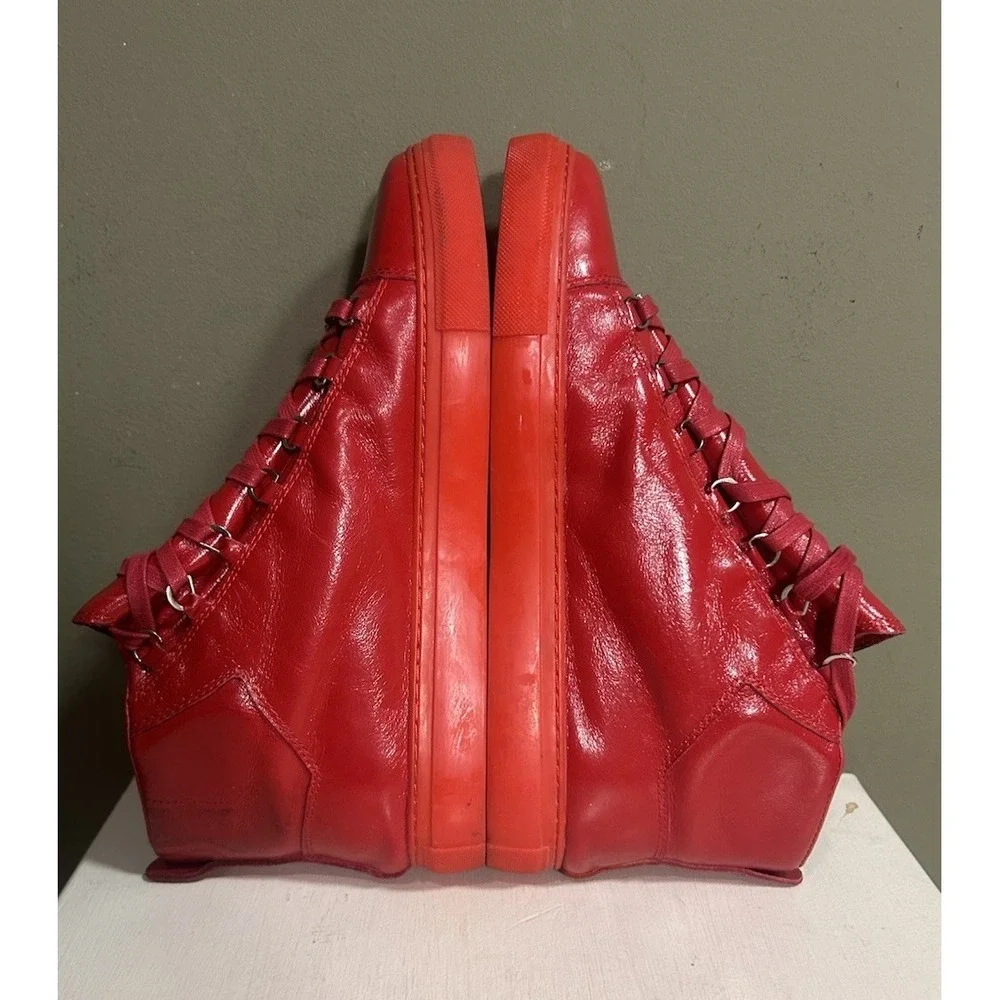 Balenciaga Arena High Top Red Leather Sneakers Mens Sz 12 Luxury Streetwear